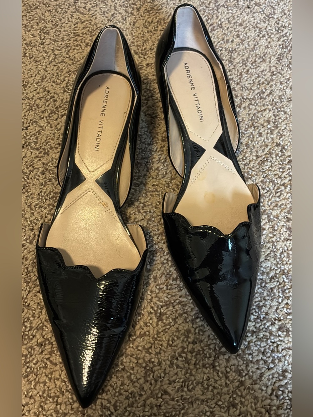 Adrienne Vittadini Black Patent Pointed D'Orsay Scallop Flats